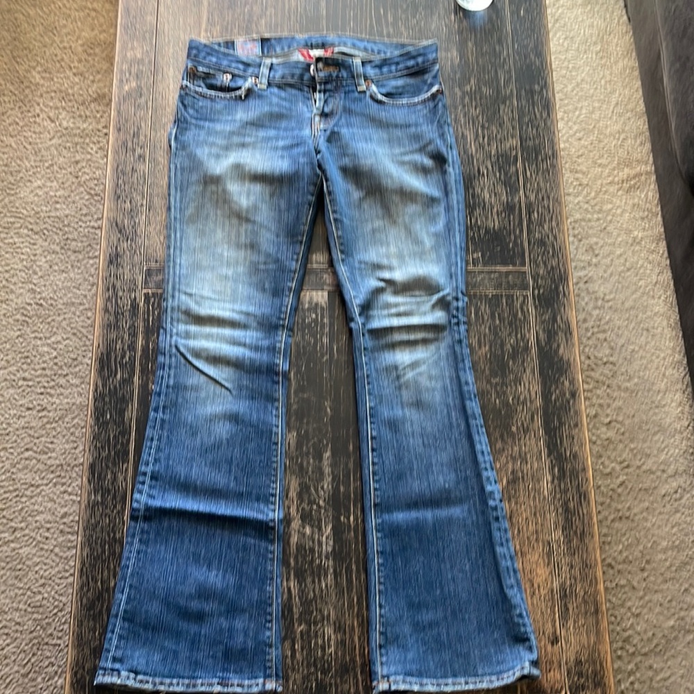 Lucky Brand “Lil’ Maggie” Jean. Low rise, Dark denim.